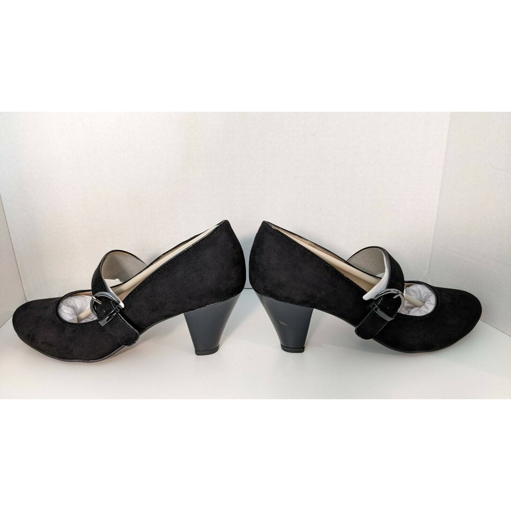 East 5th Womens Size 8 Medium Lefty Black Suede Buckle Pumps shoes With Box - Picture 7 of 11